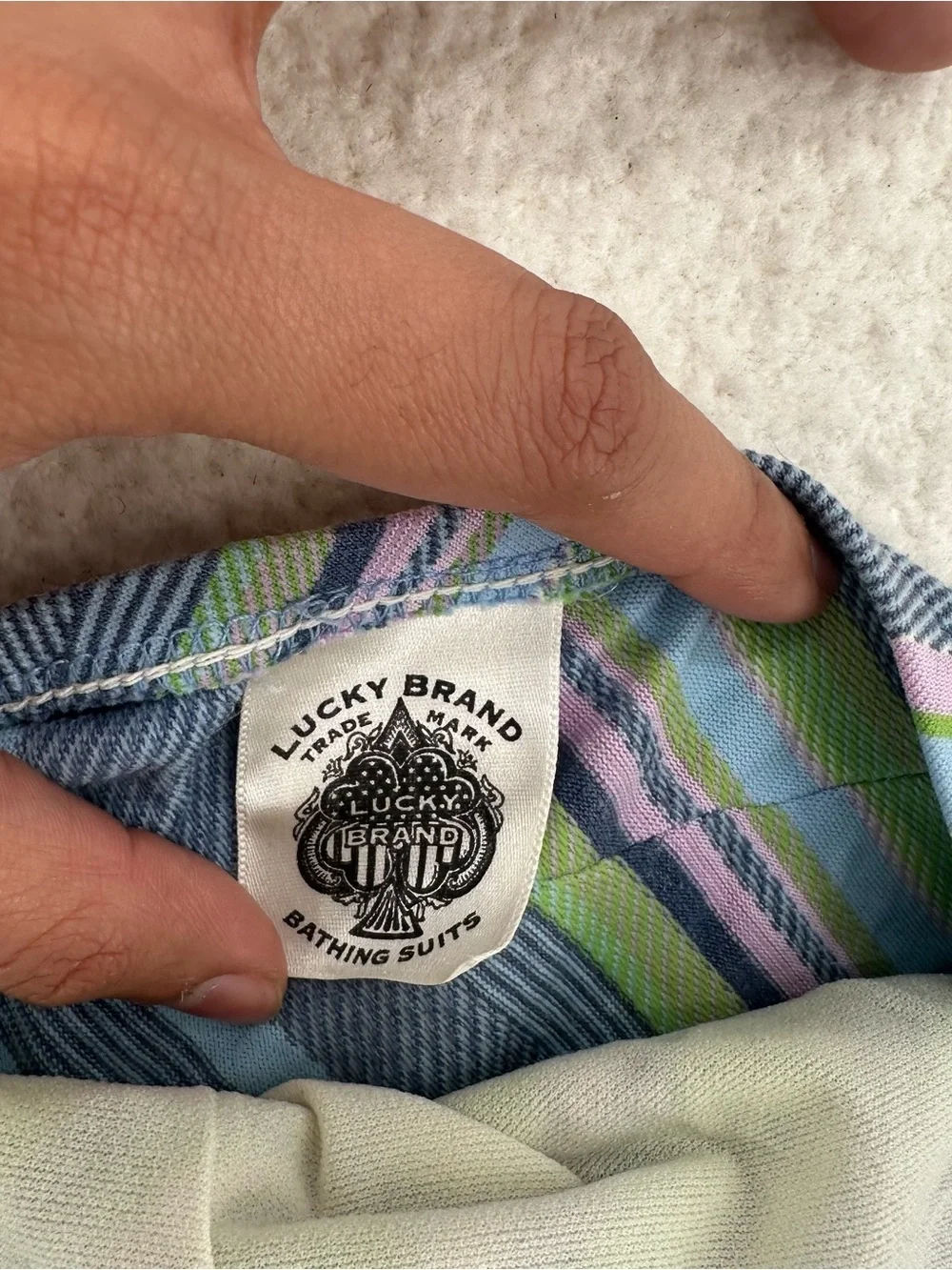 Surf Striped Y2K Lucky Brand Halter Blue and Green Bikini Set - Picture 11 of 13